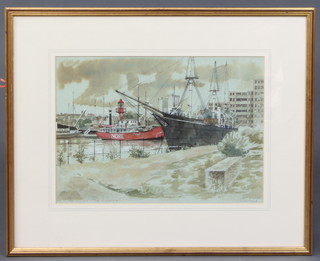 Rowland, watercolour drawing, "St Catherine's Dock (The Discovery)"  signed and dated 1982 28cm x 39cm 