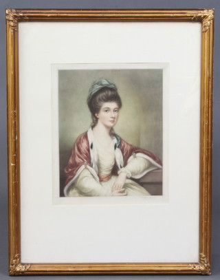 A coloured print of an 18th Century seated lady 30cm x 25cm in a gilt frame 