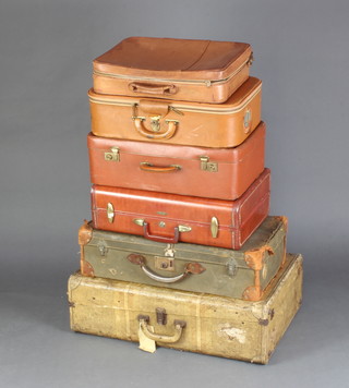 A brown Samsonite suitcase with gilt mounts 18cm x 53cm x 39cm and 5 other vintage suitcases 
