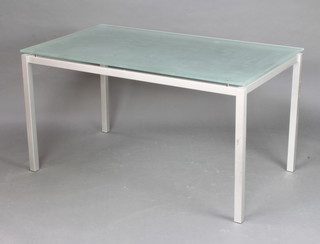 A 1980's tubular white metal and plate glass rectangular dining table 75cm h x 140cm l x 80cm w 