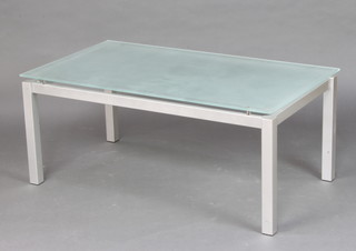 A 1980's rectangular tubular white metal and plate glass coffee table 46cm h x 106cm l x 60cm w