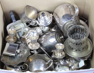 A quantity of silver plated items including a teapot, flatware etc 