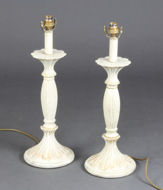A pair of turned reeded table lamps 50cm h x 16cm 