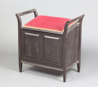 An Edwardian ebonised piano stool 62cm h x 62cm x 35cm