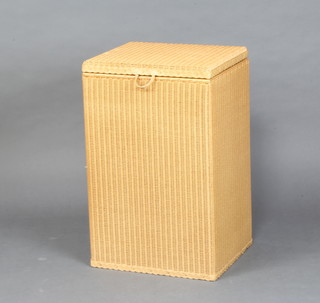 A modern Lloyd Loom rectangular linen basket with hinged lid 65cm h x 41cm w x 36cm d 