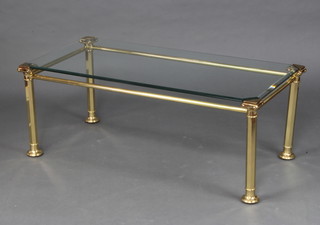 A rectangular tubular gilt metal coffee table with plate glass top 45cm h x 120cm l x 59cm w