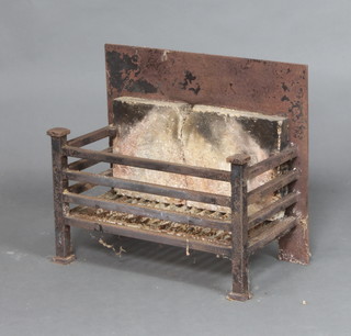 A rectangular iron fire basket incorporating a fire back 45cm h x 54cm w x 27cm d 