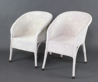 Two similar white painted Lloyd Loom tub back chairs 