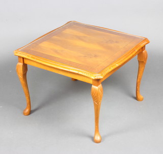 A square yew coffee table with plate glass top 44cm x 60cm 