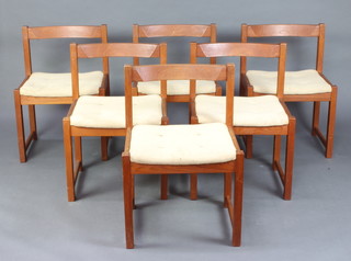 Mid Century, a set of 6 teak Habitat bar back dining chairs with upholstered seats 
