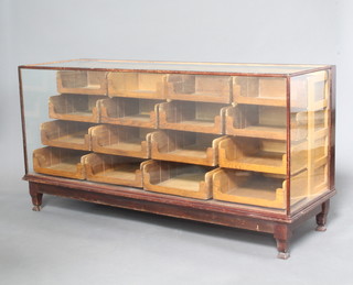 A 1930's mahogany drapers cabinet, fitted 16 graduated drawers, raised on square supports 90cm h x 117cm w x 58cm d 