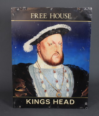 An aluminium enamelled double sided pub sign "Free House, Kings Head" 120cm x 89cm with 19 fixing holes to the top 