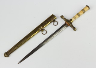 A Continental naval dirk with 18cm blade etched an anchor, having an ivory grip and contained in a gilt metal scabbard 
