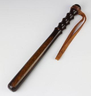 A turned wooden police truncheon marked MP with crown 