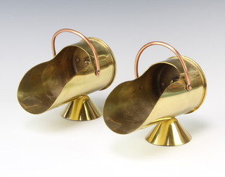 A pair of copper and brass trench art sugar scuttles marked 75 DE C 76 10cm x 16cm x 8cm 