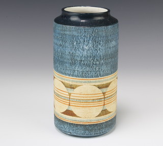 A cylindrical Troika vase with geometric decoration 19cm 