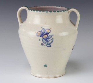 A Poole Carter Stabler baluster 2 handled vase decorated flowers 18cm 
