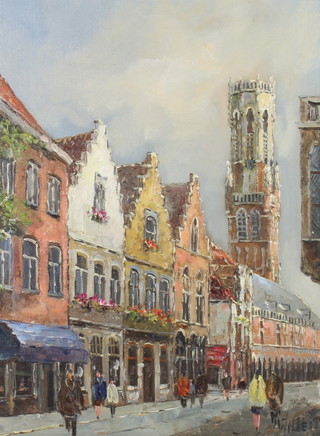 M Willem, oil on canvas, Bruges street scene, 48cm x 38cm 