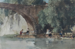 Sir William Russell Flint (1880-1969), print of Spanish ladies washing their laundry beside a river 40cm x 58cm 