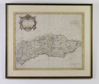 Robert Morden, map of Sussex with coloured borders, sold by Abel Swaile and John Churchill, 35cm x 42cm 