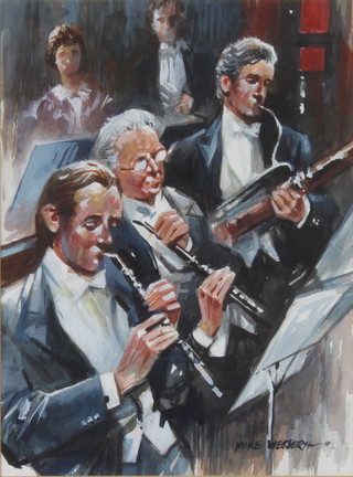 Mike Western, watercolour signed, study of an orchestra, 27cm x 20cm 