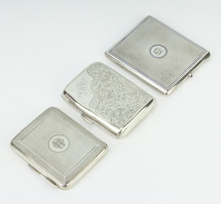 A silver engine turned cigarette case, Chester 1919 and 2 others, 270 grams
