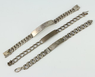 Three silver identity bracelets 160 grams 