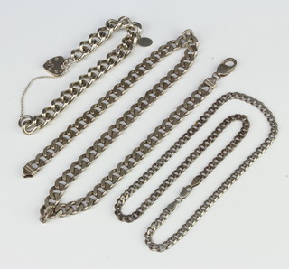 A silver bracelet and 2 silver necklaces, 159 grams 