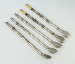 Five Continental silver gold mounted tea infusers, 145 grams