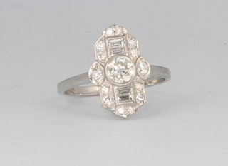 An Edwardian style platinum and diamond ring, approx. 0.8ct, size O 