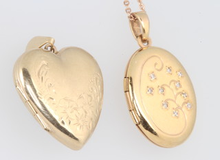 A 9ct yellow gold heart locket and an oval ditto on a 9ct chain 6.3 grams