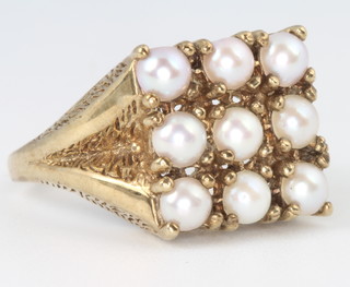 A 9ct yellow gold pearl set ring 5.5 grams, size N 1/2 