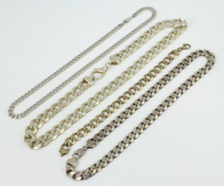 A silver bracelet and 3 silver necklaces 320 grams 