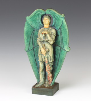 A Compton Pottery figure - St Michael by Mary Seaton Watts with PAG mark, 31cm 
