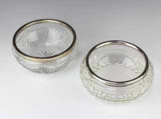 Two silver plated mounted glass salad bowls