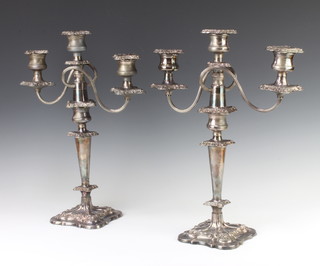 A pair of silver plated 3 light candelabra 43cm 