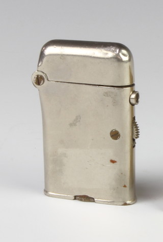 A Thorens Teleflam Swiss Made chrome cased cigarette lighter, also marked to the base Patents App. For and to the hinge Thorens 101 