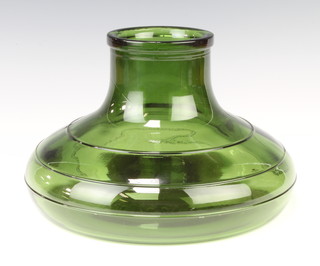 A stylish green glass squat vase with ring decoration 16cm 