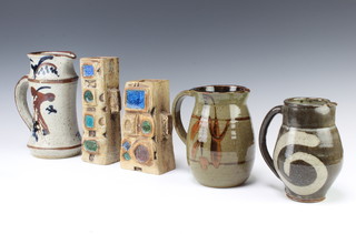 A Studio Pottery jug of simple form 16cm, 2 others and 2 Studio vases 
