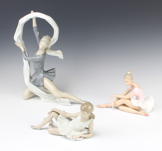 A Nao figure of a ballerina 33cm, a reclining ditto 12cm and a Leonardo Collection ditto 16cm 