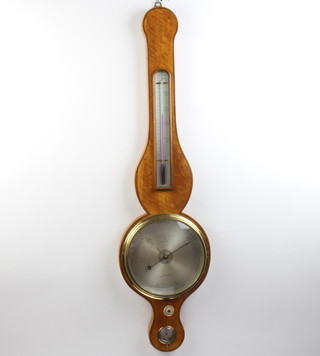 G Bianchi & Co., 39 Leaf Lane, London, an 18th Century mercury wheel barometer and thermometer contained in an inlaid satinwood case, with thermometer, barometer and damp/dry indicator 