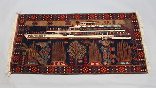 An Afghan Belouche pictorial rug decorated a ship, birds and trees 169cm x 87cm 