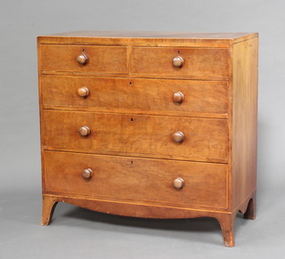 A Georgian inlaid mahogany chest with ebony and satinwood stringing, fitted 2 short and 3 long drawers with tore handles, raised on bracket feet 103cm h x 107cm w x 50cm d  