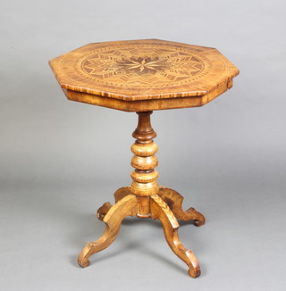 A 19th Century Sorrento octagonal inlaid occasional table, fitted a drawer, raised on a bobbin turned column and tripod base 75cm h x 65cm w x 65cm d 