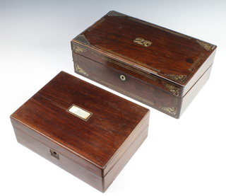 A Victorian rectangular rosewood writing slope with hinged top 10cm h x 30cm w x 22cm d together with 1 other 13cm h x 40cm w x 24cm d 