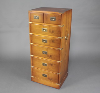 A 19th Century military style yew chest of 2 short and 5 long drawers with brass banding and drop handles to the side 108cm h x 46cm w x 37cm d 
