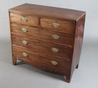 A Georgian mahogany chest of 2 short and 3 long drawers with replacement brass plate drop handles and brass escutcheons 100cm h x 107cm w x 51cm d 