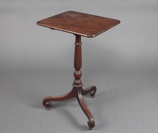 A Regency rectangular mahogany snap top wine table, raised on a turned column and tripod base 71cm h x 43cm w x 38cm d 