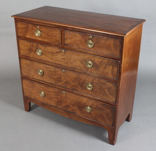 A Georgian mahogany chest of 2 short and 3 long drawers with brass escutcheons and replacement brass ring drop handles, raised on bracket feet 101cm h x 115cm w x 50cm d 