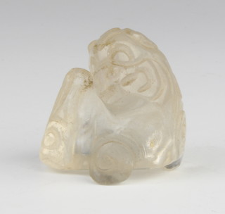 A Chinese rock crystal carving of a shi shi 4cm 